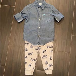 Carter’s joggers and chambray shirt